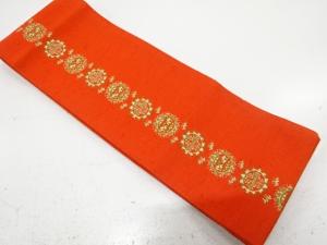 華紋に向かい鳥模様織り出し　半幅帯